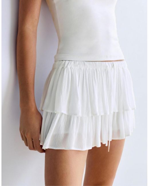Pull&Bear Skort Met Ruches in het White