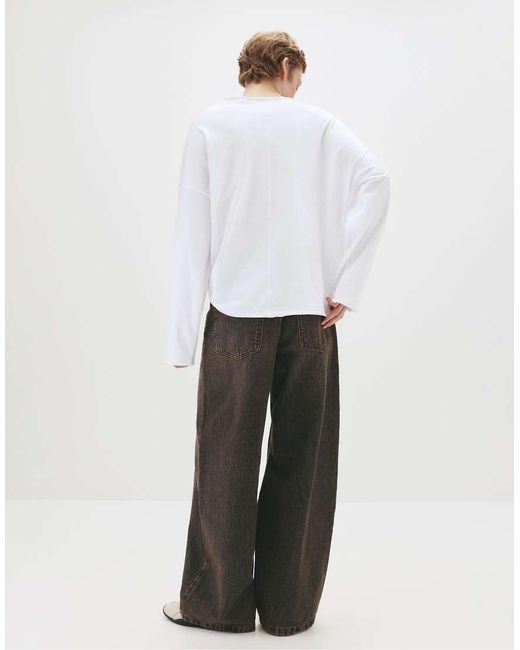 T-Shirt Oversize A Maniche Lunghe Bianca di Pull&Bear in White