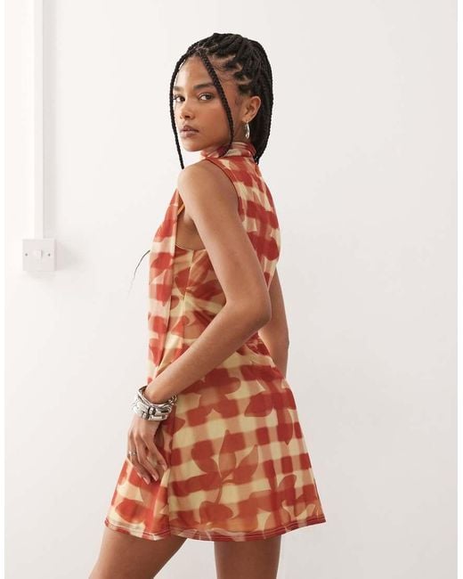 Reclaimed (vintage) Pink V-Neck Mini Dress With Scarf