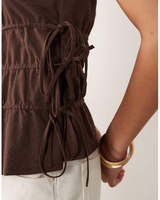 ASOS Brown Mix & Match Linen Look Sleeveless Top With Drawstring Waist