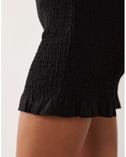 ASOS Black Linen Blend Shirred Knicker Shorts