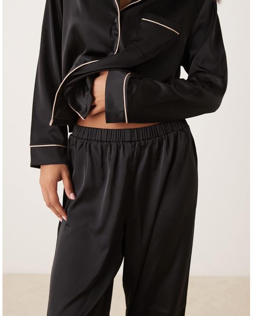 ASOS Black Satin Shirt & Trouser Pyjama Set