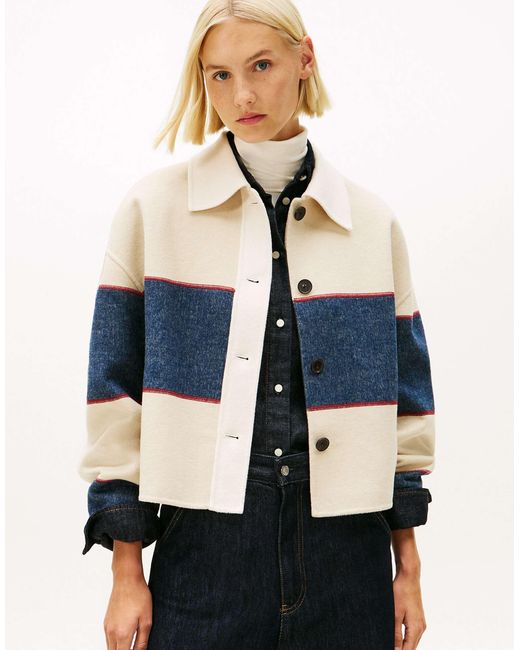 Tommy Hilfiger Blue – oversize-rugbyjacke mit cropped-schnitt aus wollmix