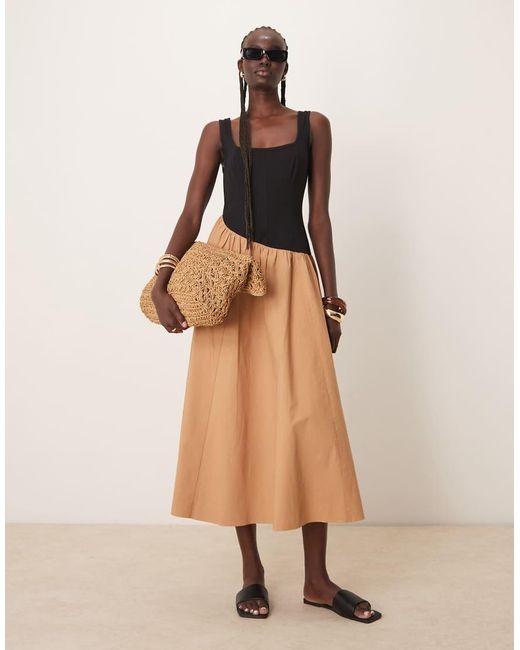 ASOS Natural Square Neck Hybrid Maxi Sundress With Asymmetric Dropped Waist