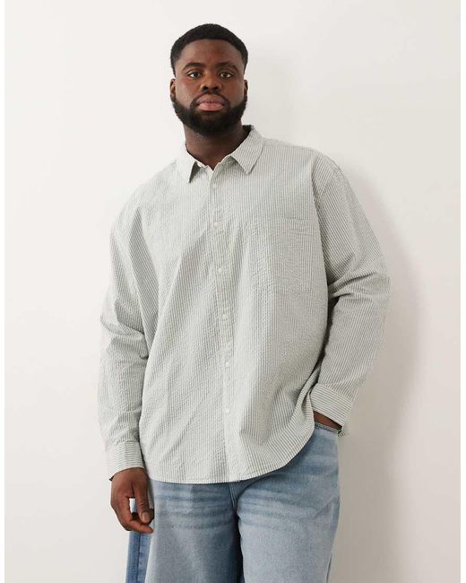ASOS Gray Relaxed Seersucker Stripe Shirt for men