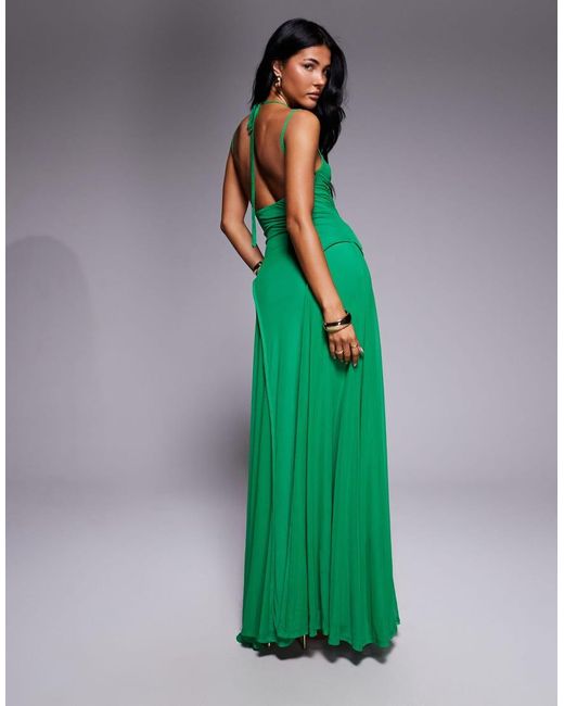 ASOS Green Mesh Maxi Dress With Exposed Seam Detail
