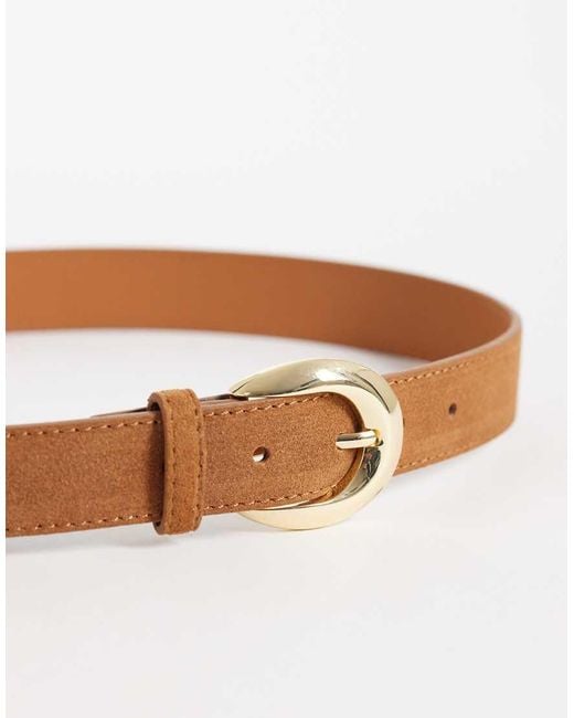 Mango Brown Classic Sude Belt With Gold Hardware