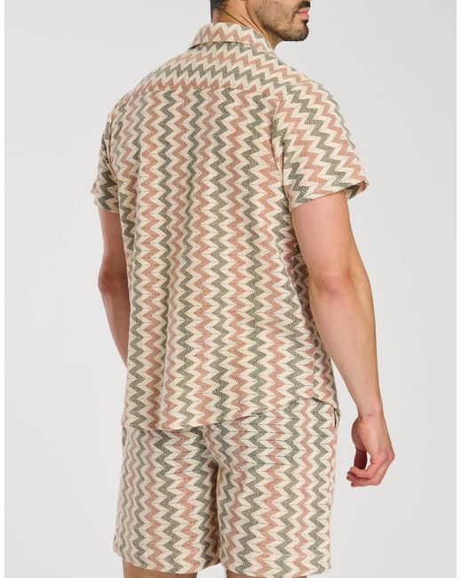 South Beach – kurzärmliges häkel-hemd mit zick-zack-streifenmuster in Natural für Herren