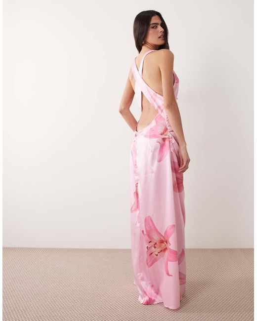 Vila Pink Statement Floral Maxi Dress