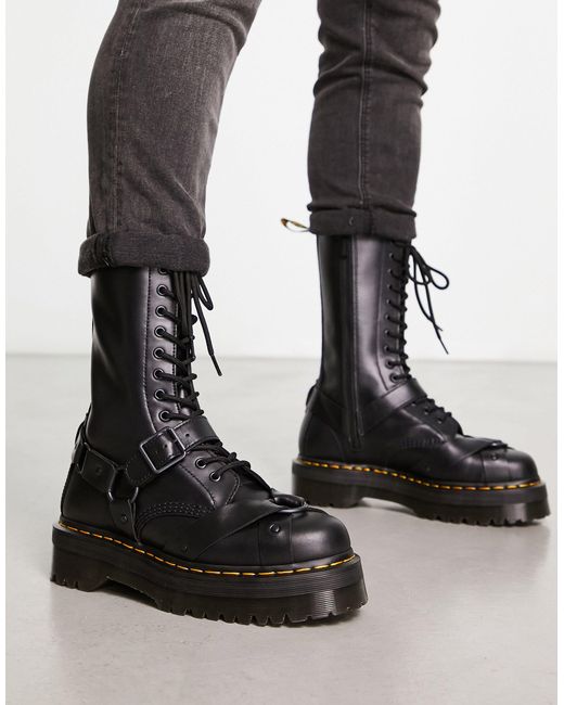 Dr. Martens Black 1914 Harness Leather Tall Lace Up Platform Boots for men