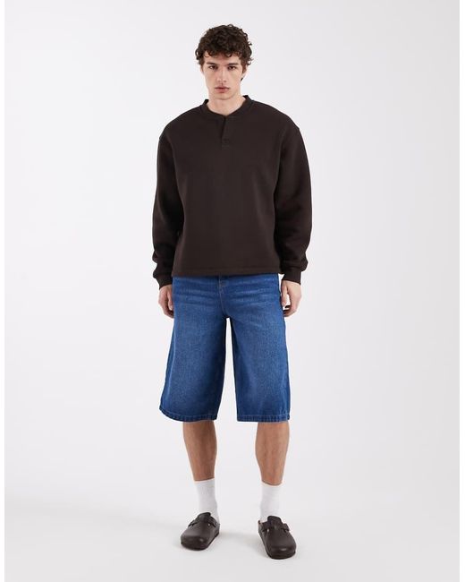 ASOS Black Boxy Open Neck Henley for men