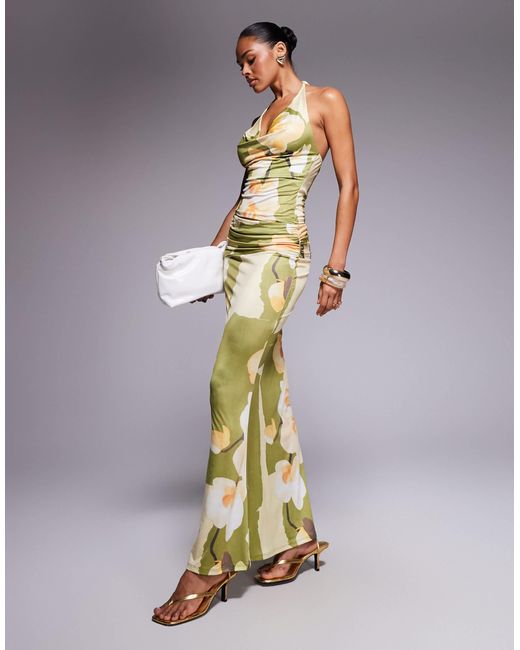 ASOS Metallic – figurbetonter, geblümter maxirock