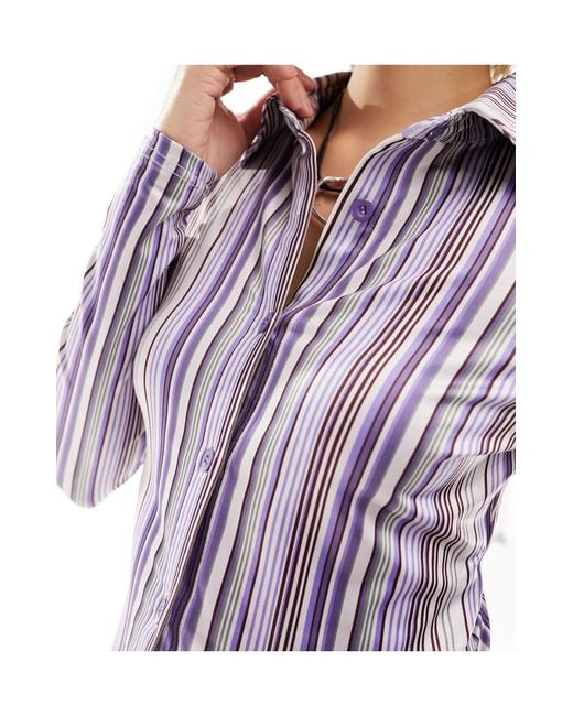 Daisy Street Purple Fitted Slinky Long Sleeve Shirt