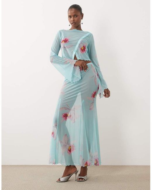ASOS Blue Sheer Angel Sleeve Cropped Co-Ord Cardi