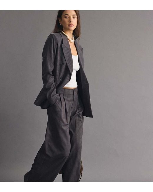 Stradivarius Gray Tall Striped Wide-leg Trousers