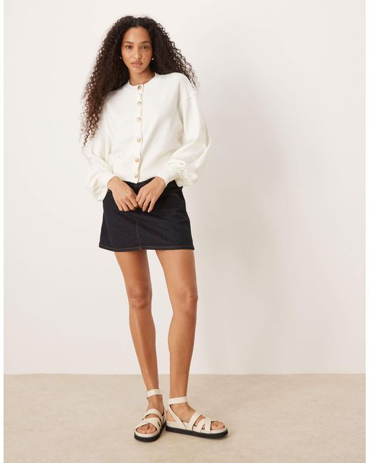 ASOS White Knitted Structured Crew Neck Cardigan With Gold Shell Buttons