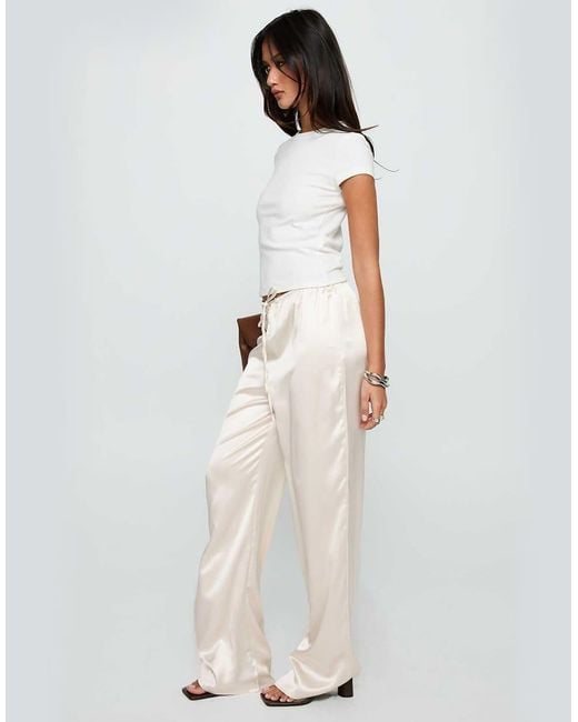 Princess Polly White Soulstar Satin Drawstring Waist Wide Leg Pants