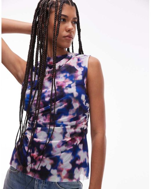 & Other Stories Top Met Gedrapeerd Detail Van Mesh in het Blue