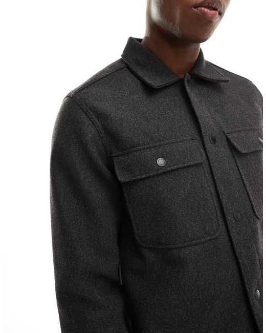 Only & Sons Black Faux Wool Overshirt for men