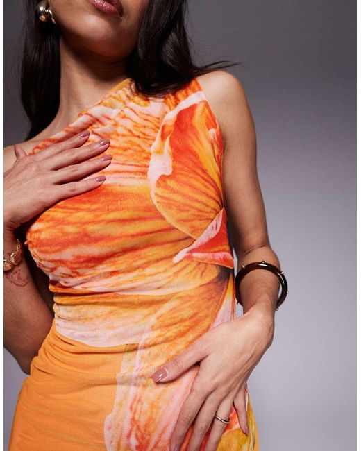 Kaiia Orange Exclusive Double Layered Slinky Drape Off Shoulder Maxi Dress