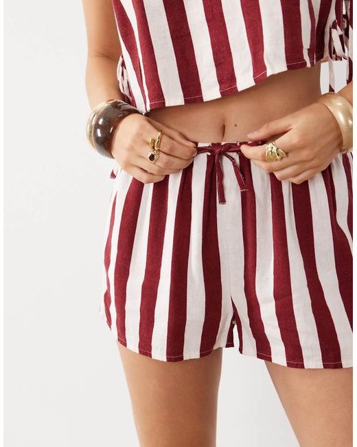 Nobody's Child Red Pillar Linen Blend Drawstring Shorts