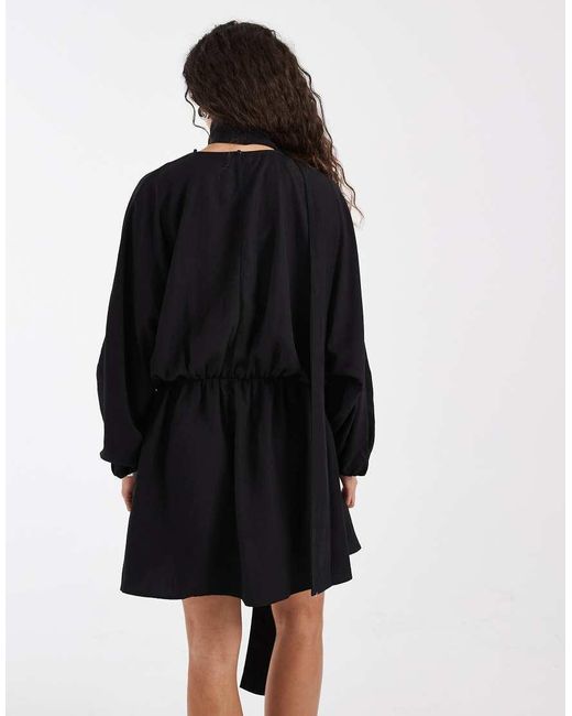 & Other Stories Black Scarf Detail Linen Look Wrap Mini Dress