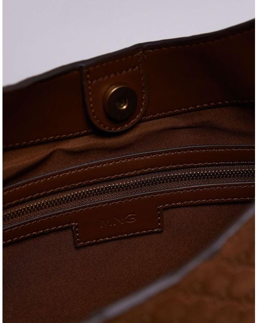 Mango Brown Embossed Monogram Leather Bag