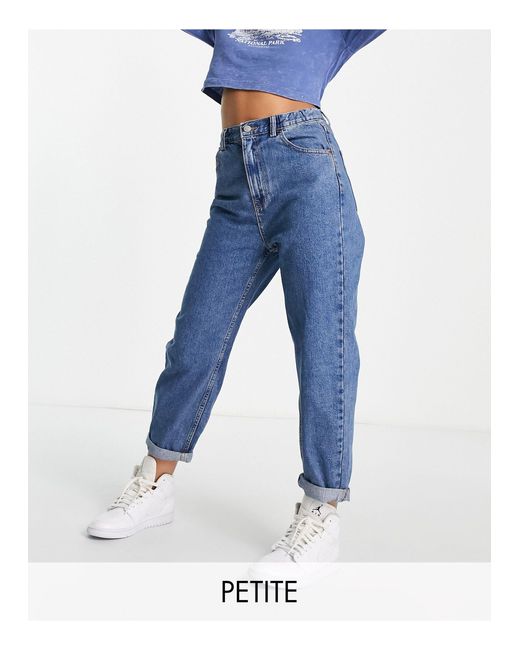 Pull&Bear Petite - Mom Jeans Met Elastische Taille in het Blue