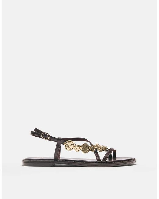 Pull&Bear Brown Flat Beaded Sandals