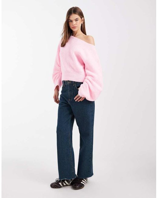 ASOS Pink Knitted Ruched Sleeve Jumper