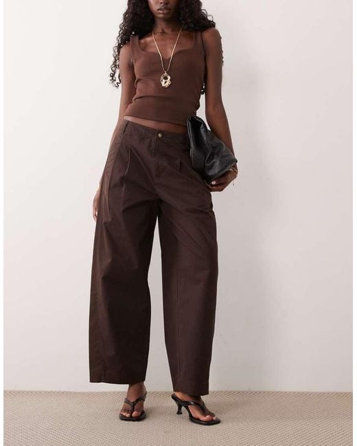 Nobody's Child Brown Artie Twill Pleat Barrel Leg Cropped Trousers
