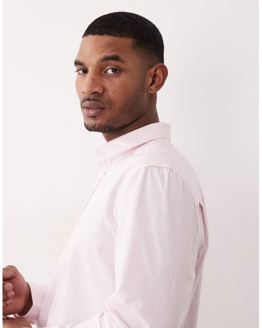 ASOS Pink Regular Fit Smart Poplin Stripe Shirt for men