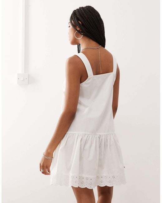 Collusion White Swing Mini Dress With Broderie Trim
