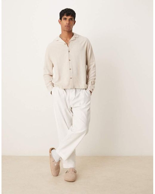 ASOS Natural Boxy Revere Linen Blend Shirt for men