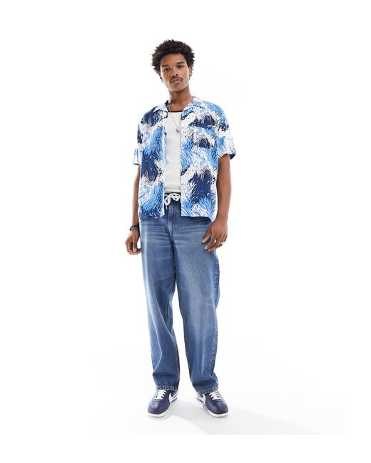 Camicia stile resort a maniche corte con rever comoda con stampa di onde di Lee Jeans in Blue da Uomo