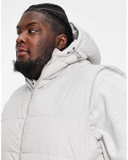 French Connection Gray Plus Puffer Gilet With Hood for men