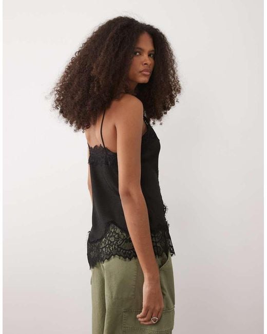 Mango Black Asymmetric Compact Cami With Lace Trim