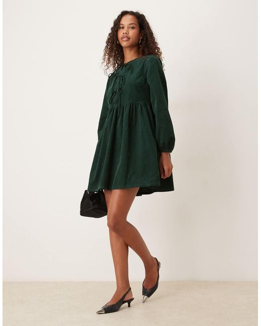 green cord mini dress Bonny Baby cord Long Sleeve Mini Dress