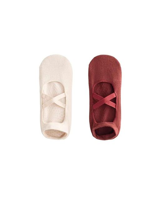 Oysho Red 2 Pairs Of Cotton Blend Yoga And Pilates Socks With Crossover Straps
