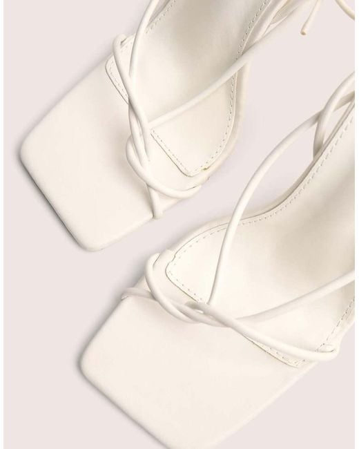 Public Desire Natural Lacey Square Toe Strappy Lace Up Stiletto Heels