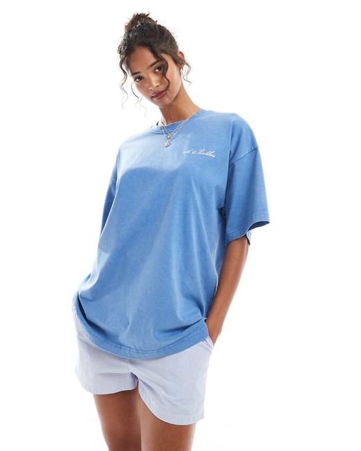 4th & Reckless Gewassen T-Shirt Met Lange Pasvorm En Print Aan De Achterkant in het Blue