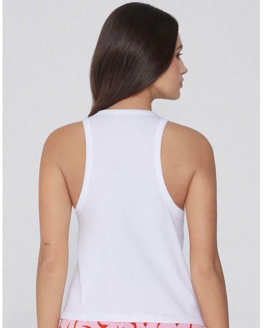 Tezenis White Printed Cotton Camisole