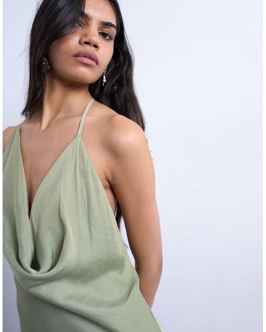 TOPSHOP Gray Occasion Mixed Fabric Cowl Neck Dress