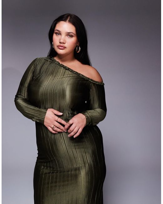 ASOS Brown Asos Design Curve Plait Neckline Plisse Maxi Dress