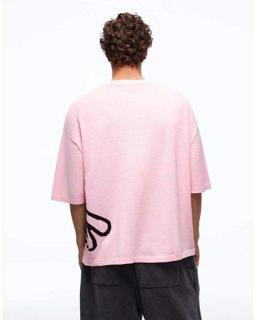 Bershka Pink Short Sleeve Print T-shirt for men