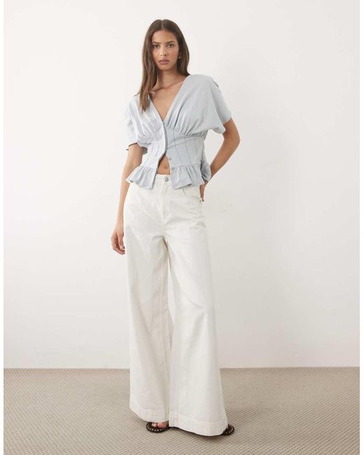 ASOS Gray Gathered Bust Top With Corset Waist