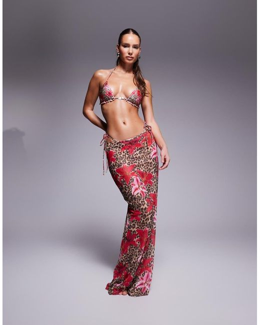 South Beach Multicolor Mesh Maxi Leopard Floral Print Beach Skirt