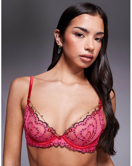 Ann Summers Pink Cupid's Love Non Padded Plunge Bra With Detachable Chain