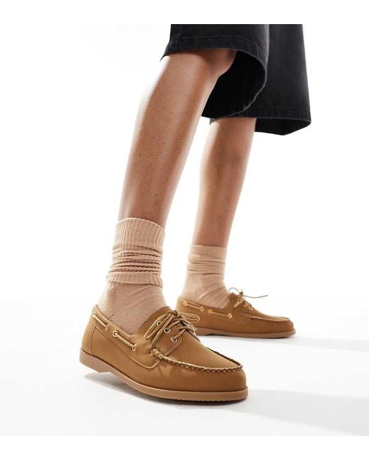Scarpe Da Barca Stringate Marroni A Pianta Larga di London Rebel in Brown
