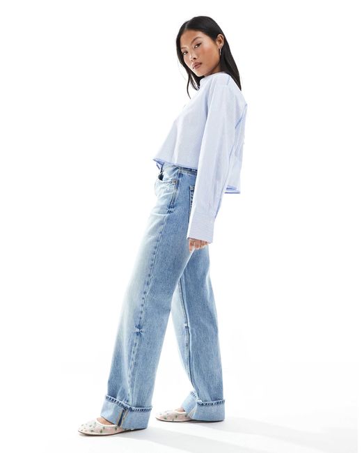 Stradivarius Blue Petite – weite dad-jeans im 90er-stil